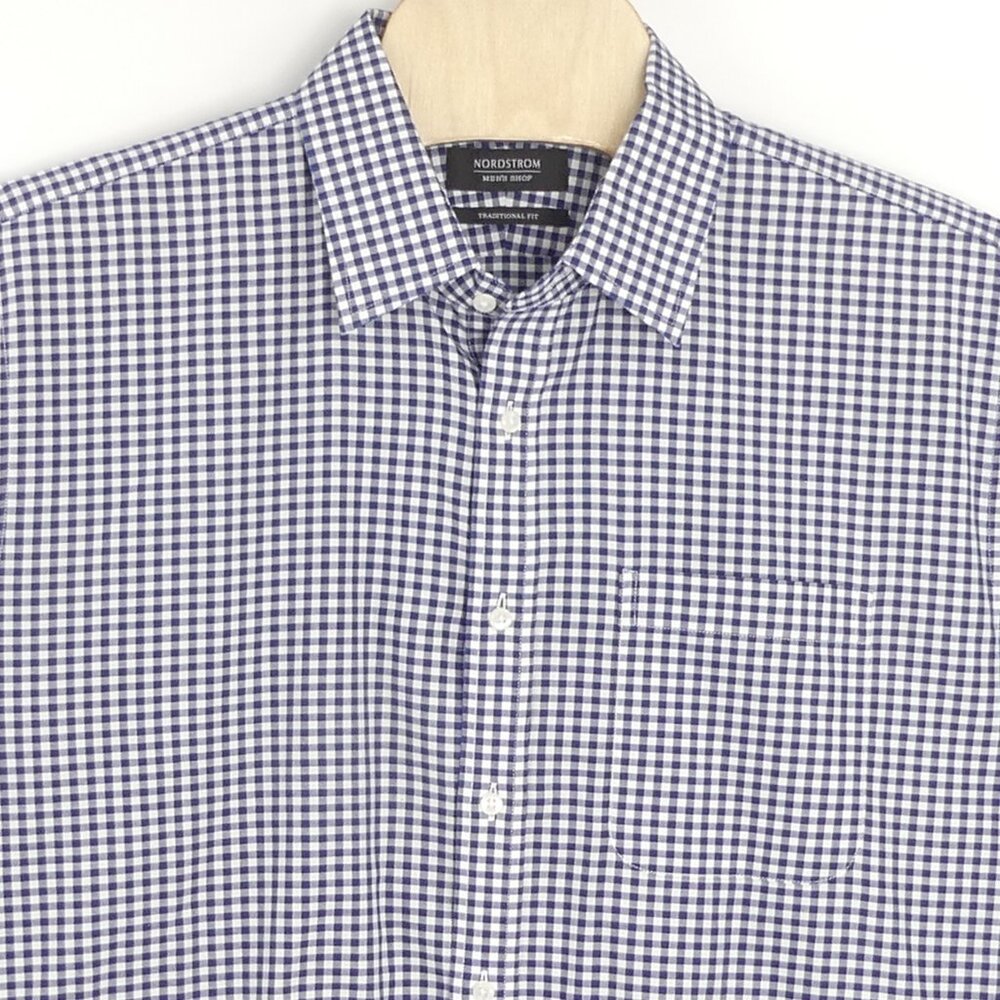 Nordstrom Men's Shop Traditional Fit Men's 17 36 100% Cotton Gingham Dress Shirt